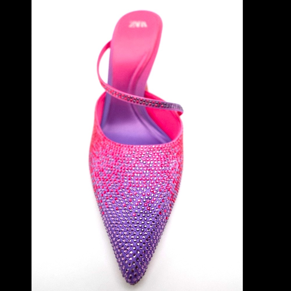 Zara pink purple gradient rhinestones heeled mules - Picture 6 of 12